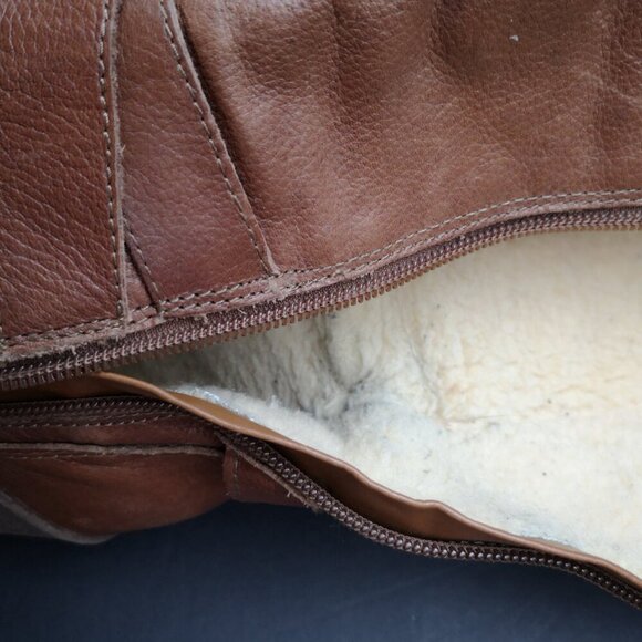 Aldo Ladies Size 7 Brown Knee High Side Zip Lined Faux Leather Wedge Heel Boots - Picture 10 of 13